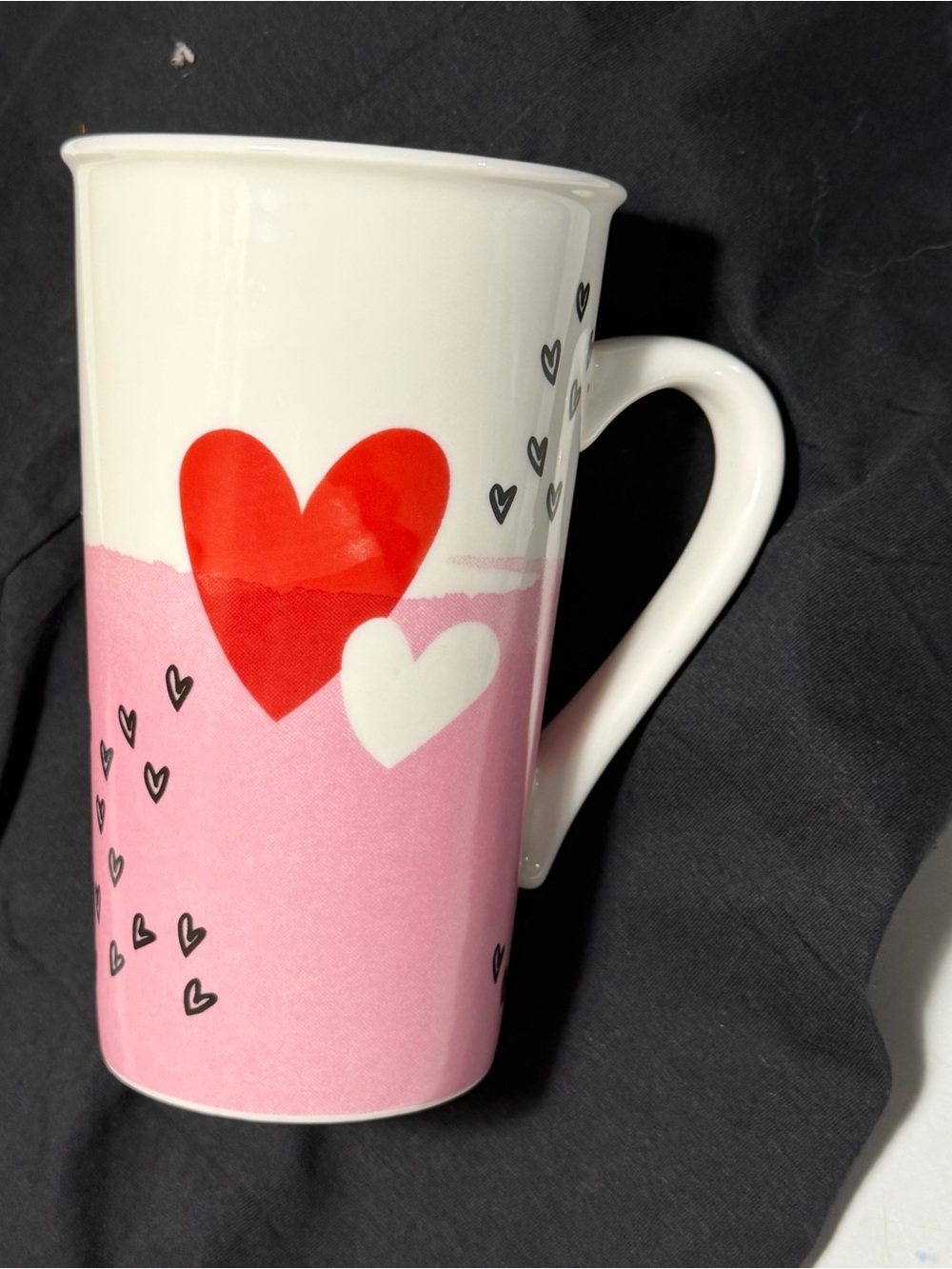 Starbucks Pink and White Ceramic Mug with Red Heart